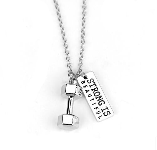 Fitness Gym dumbbell silver  necklace