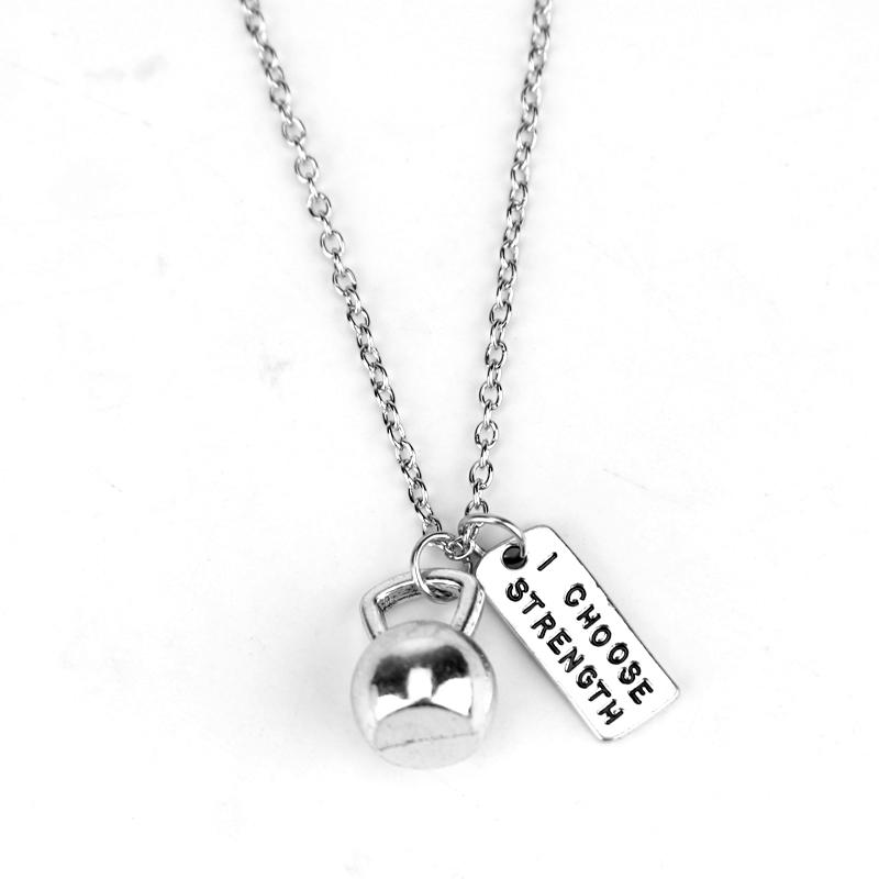 Fitness Gym dumbbell silver  necklace