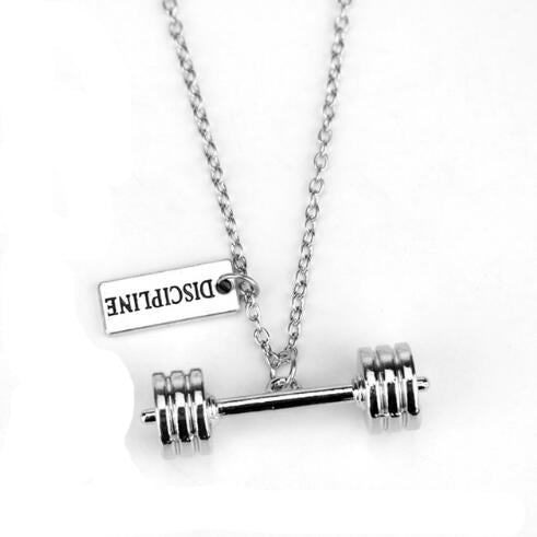 Fitness Gym dumbbell silver  necklace