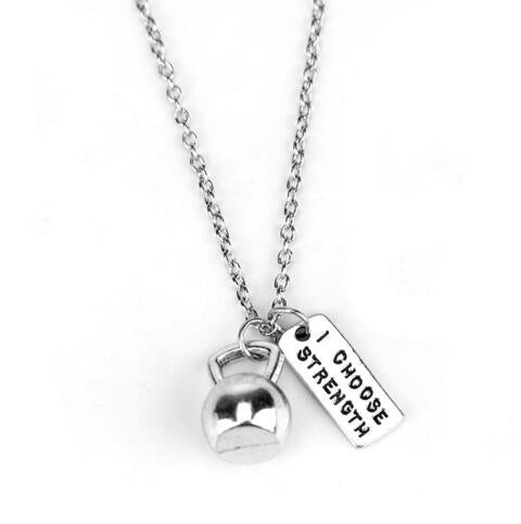 Fitness Gym dumbbell silver  necklace